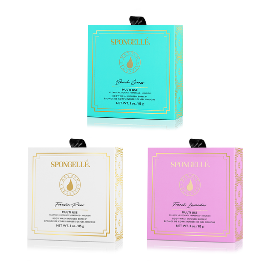 Fresh Boxed Flower Body Wash Infused Buffer Trio Set