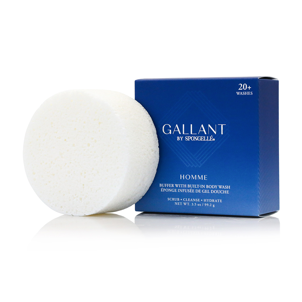 Spongellé Men's Homme Dusch-Puffer „Gallant“ – Mit 3-fach Butter-Bodywash & Peeling, 12 Wäschen