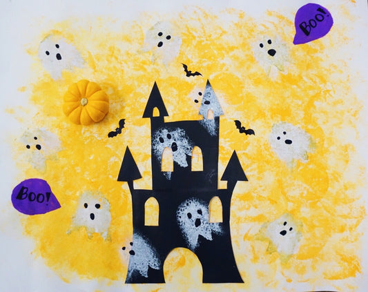 La pintura con esponja de la hora de Halloween, hazlo tú mismo para los niños.