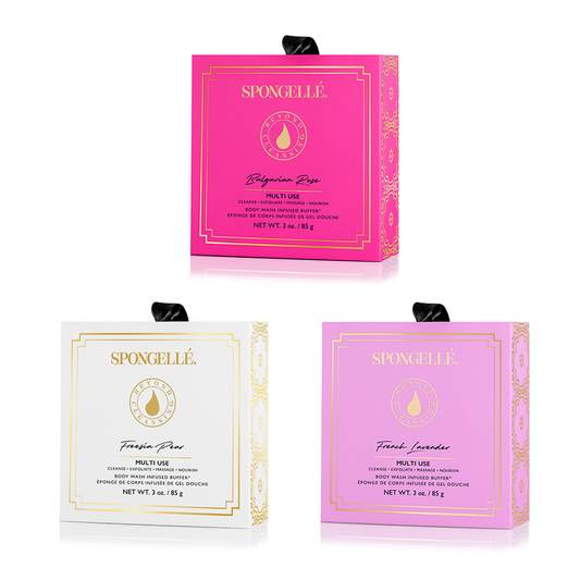 Floral Boxed Flower Body Wash Infused Buffer Trio Set