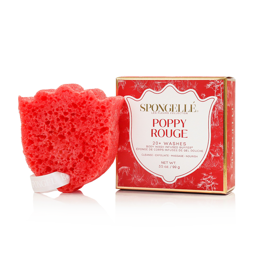 Poppy Rouge Les Fleurs Body Wash Infused Buffer Red Sponge